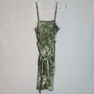 Shein Spaghetti Strap Bodycon Midi Dress With Side Slit, Green Tie Dye, Size L